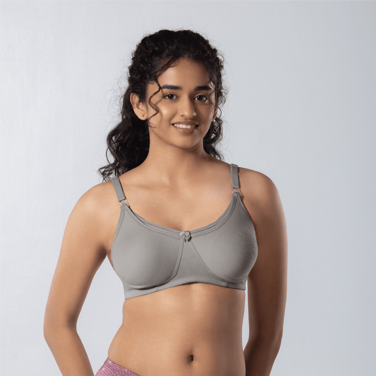 Dear-C Nursing Bra in Grey, front view worn by model