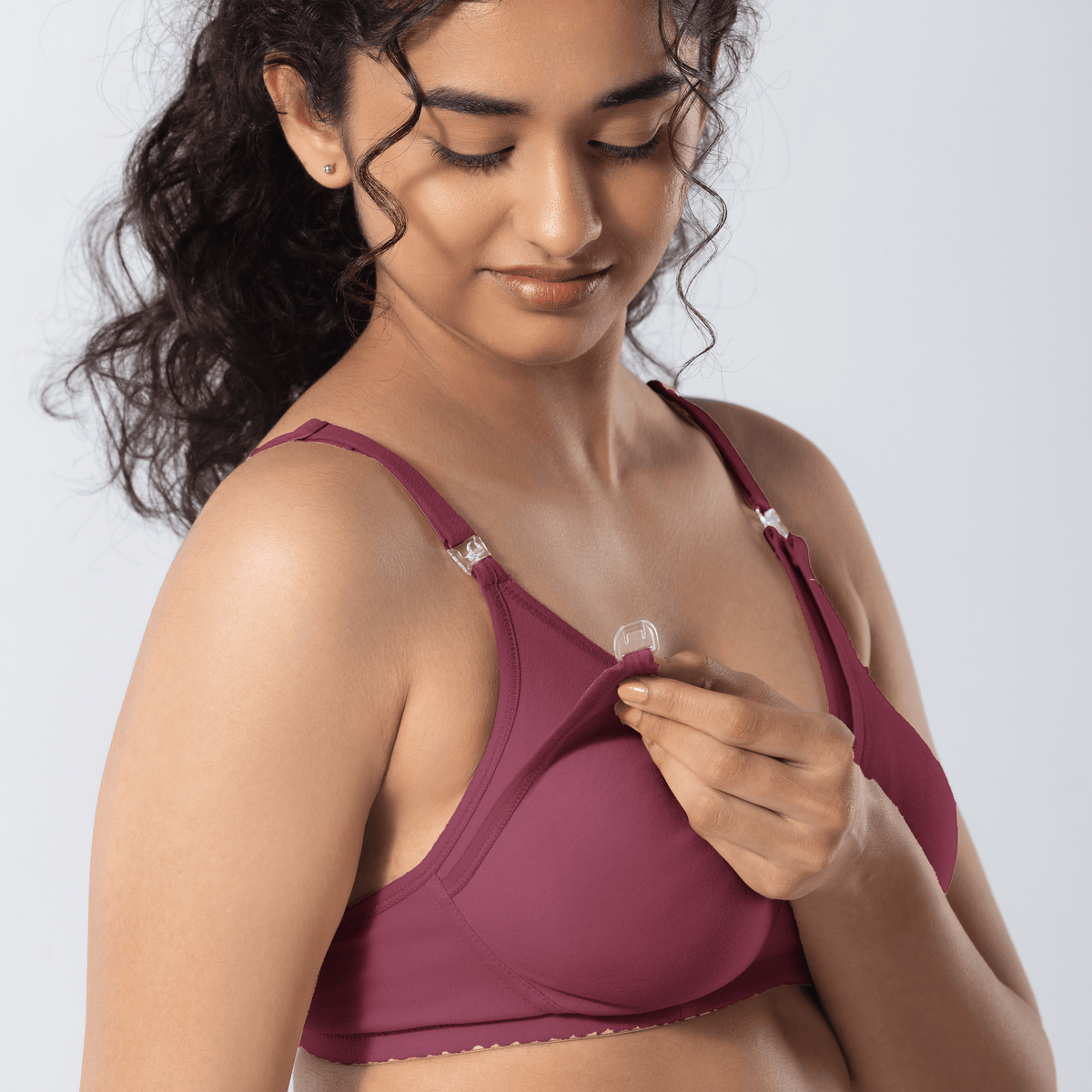 Dear-C Nursing Bra in Onion, nursing detail view worn by model