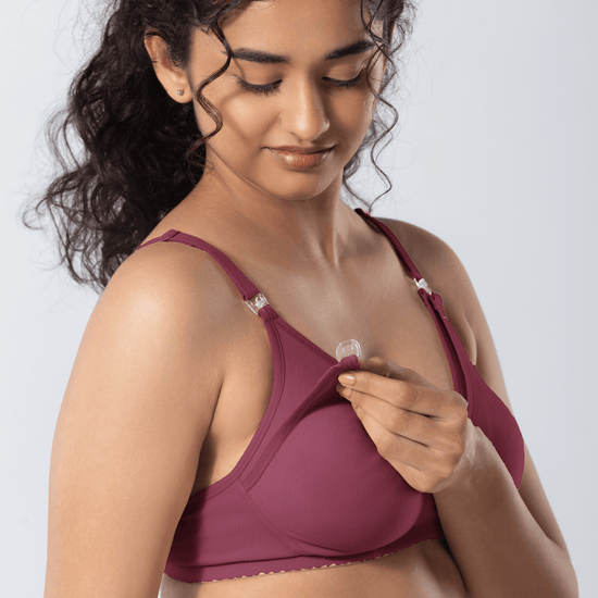 Dear-C Nursing Bra in Onion, nursing detail view worn by model
