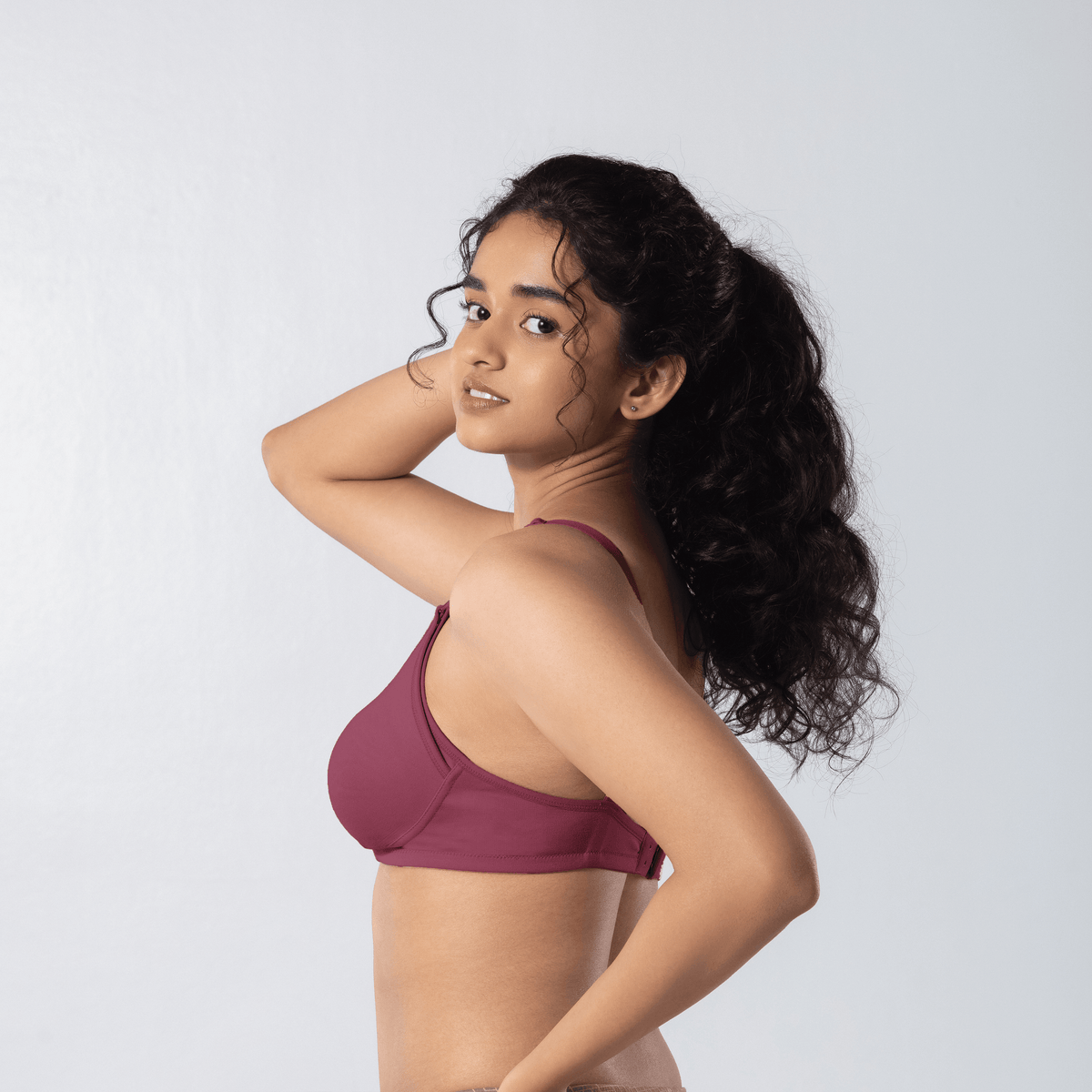 Dear-C Nursing Bra in Onion, left side-front view worn by model
