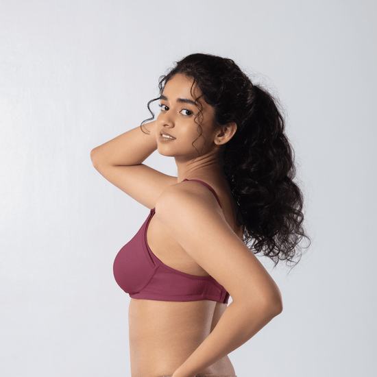 Dear-C Nursing Bra in Onion, left side-front view worn by model