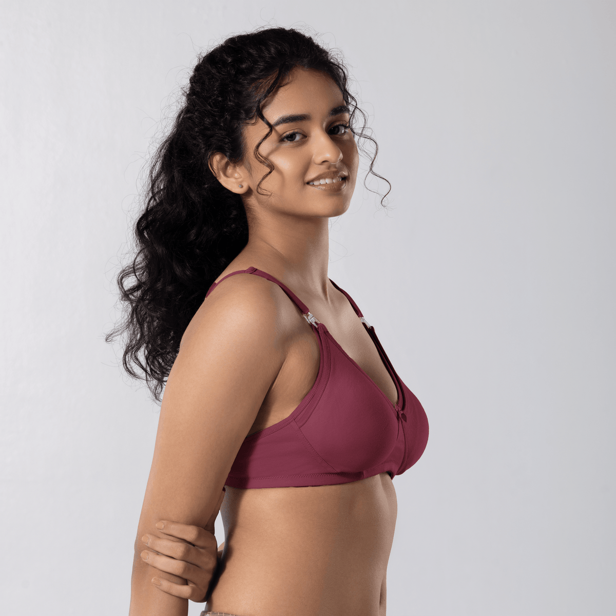 Dear-C Nursing Bra in Onion, right side-front view worn by model
