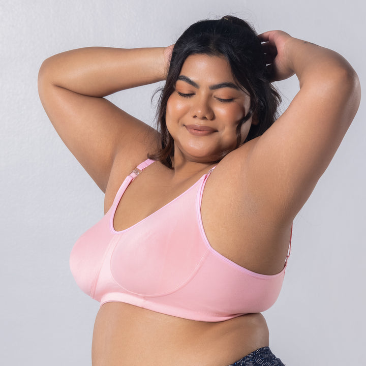 Mum Care-C Nursing Bra in Pink, side view worn by model.