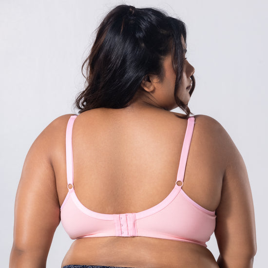 Mum Care-C Nursing Bra in Pink, back view worn by model.