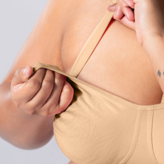 Mum Care-C Nursing Bra in Skin, nursing clip detail view.