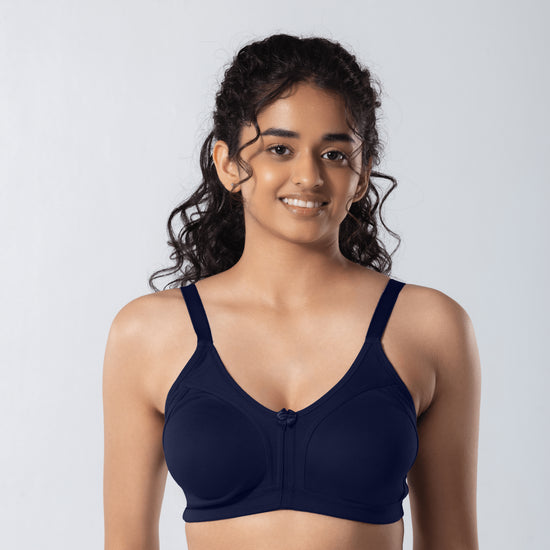 LadyO Clara Plus Size Bra in Navy, front view worn by model.