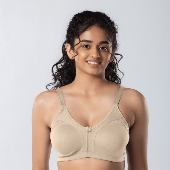 LadyO Clara Plus Size Bra in Chiku, front view worn by model.