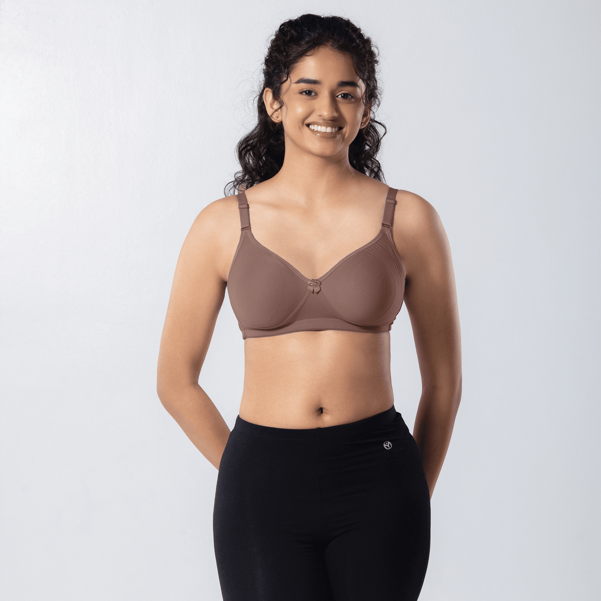 Emika-C Plus Bra in Cadbury, front view worn by model.