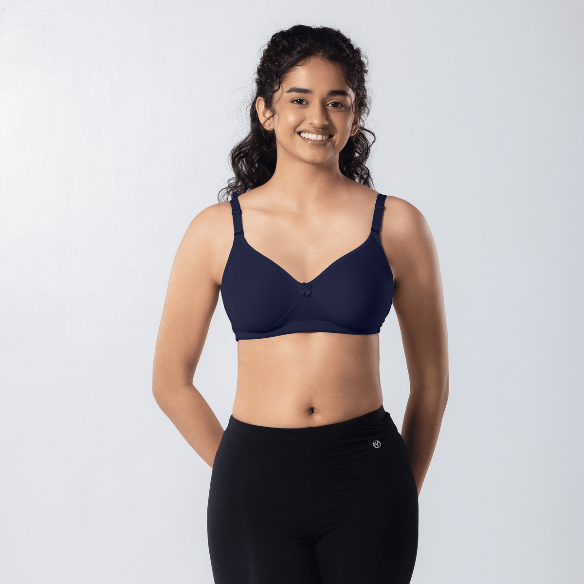 Emika-C Plus Bra in Navy, front view worn by model.