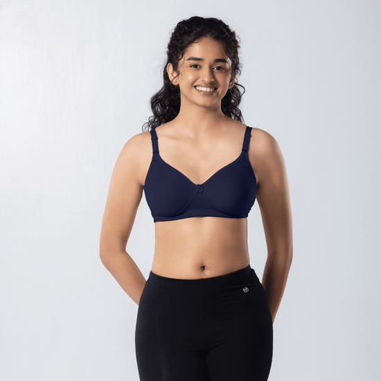 Emika-C Plus Bra in Navy, front view worn by model.