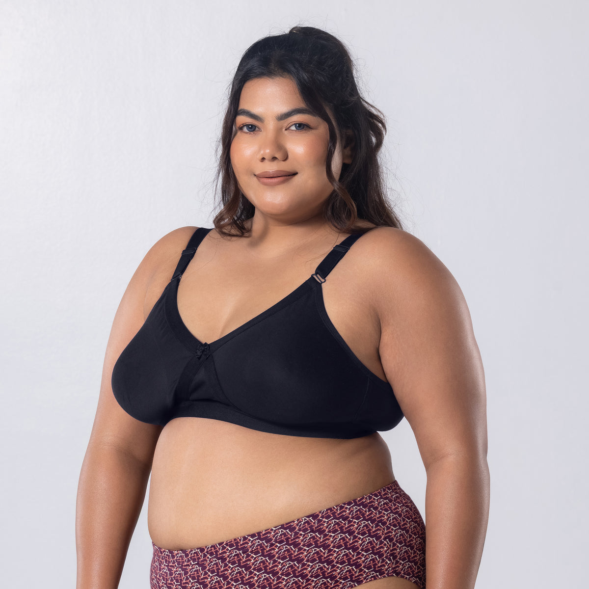 Gem-C Plus Size Bra in Navy, left side-front view worn by model