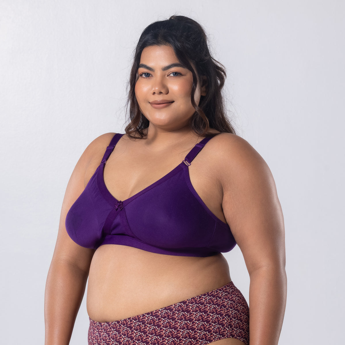 Gem-C Plus Size Bra in Purple left side-front view worn by model