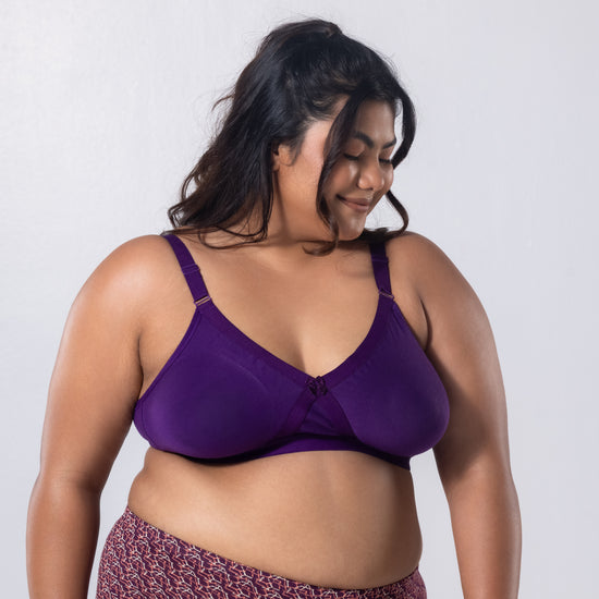 Gem-C Plus Size Bra in Purple right side-front view worn by model