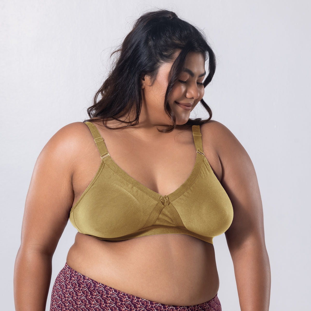 Gem-C Plus Size Bra in Skin right side-front view worn by model