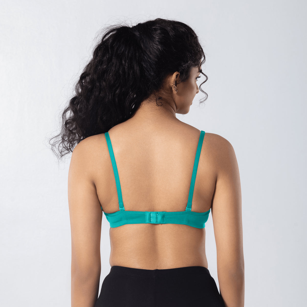 Mabel Soft Padded Bra in Pastel Green back view worn by model.