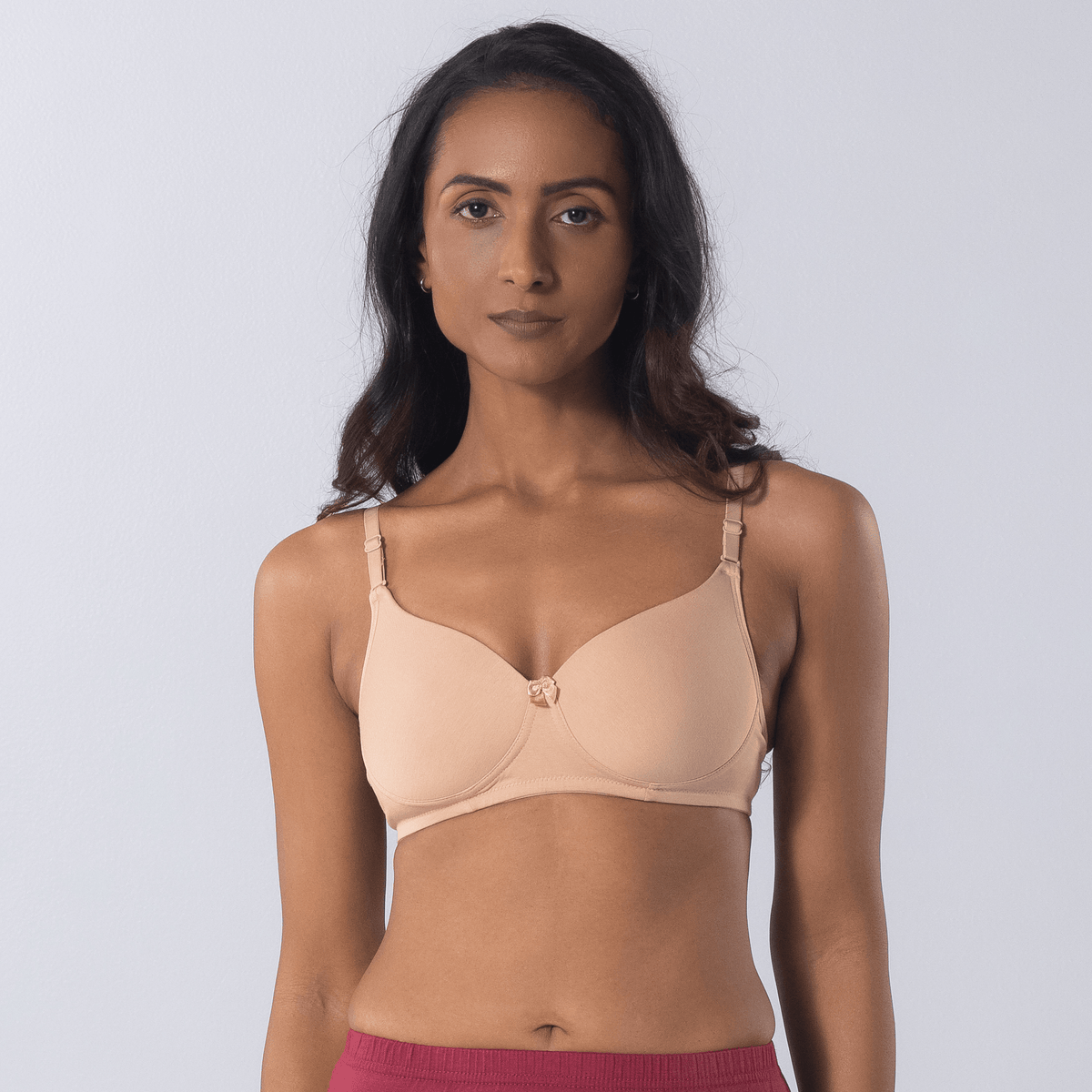 LadyO Stella Full Padded Bra in Skin, front view worn by model.