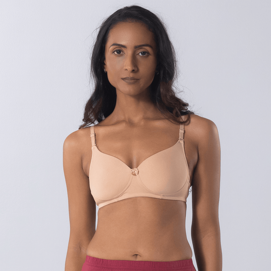 LadyO Stella Full Padded Bra in Skin, front view worn by model.