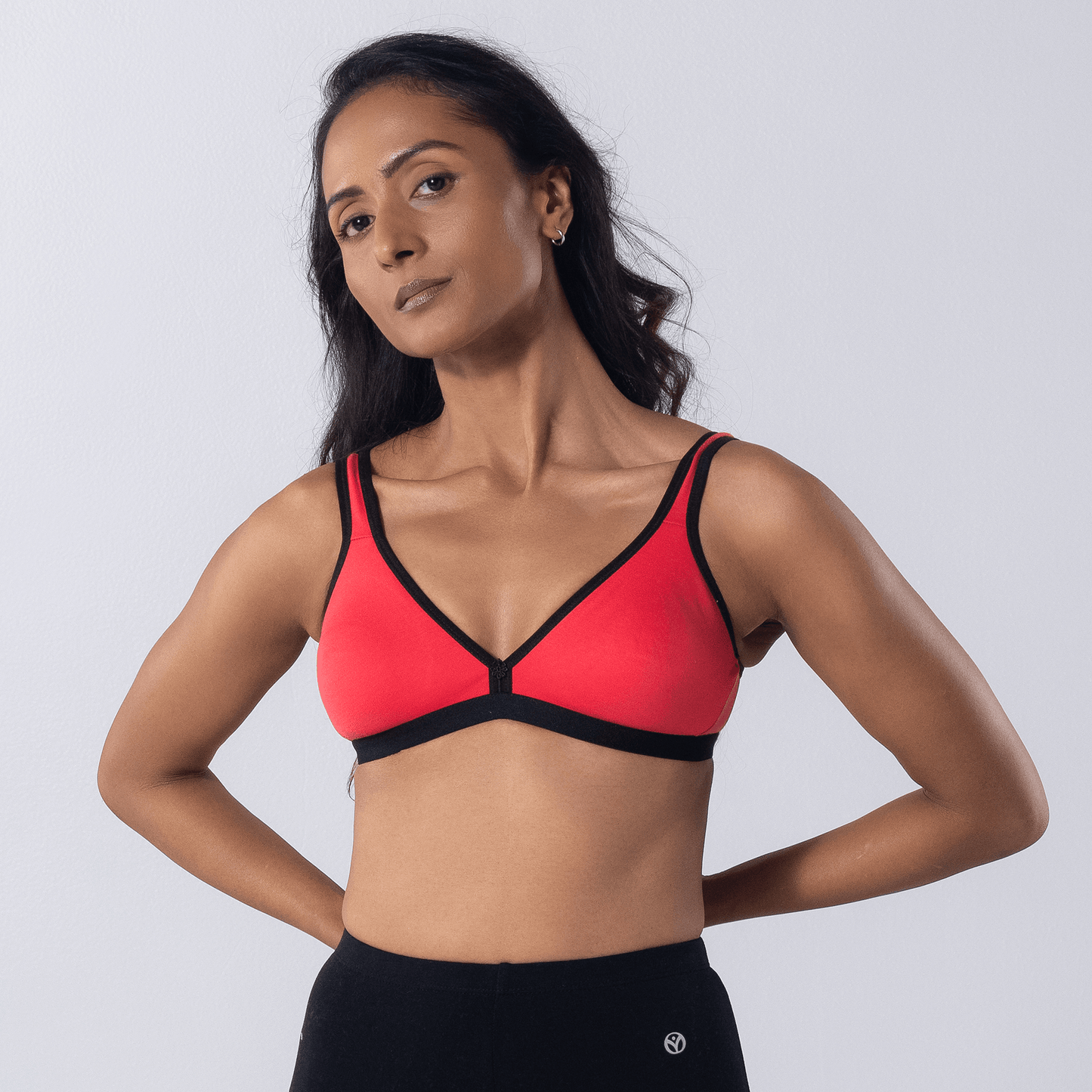 Grace Trendy Bra in Carrot, front view worn by model.