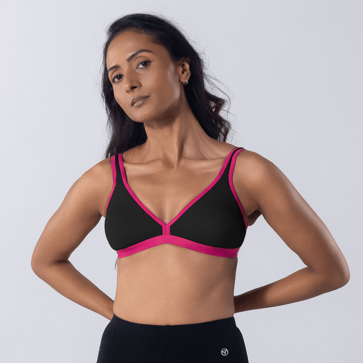 Grace Trendy Bra in Navy, front view worn by model.