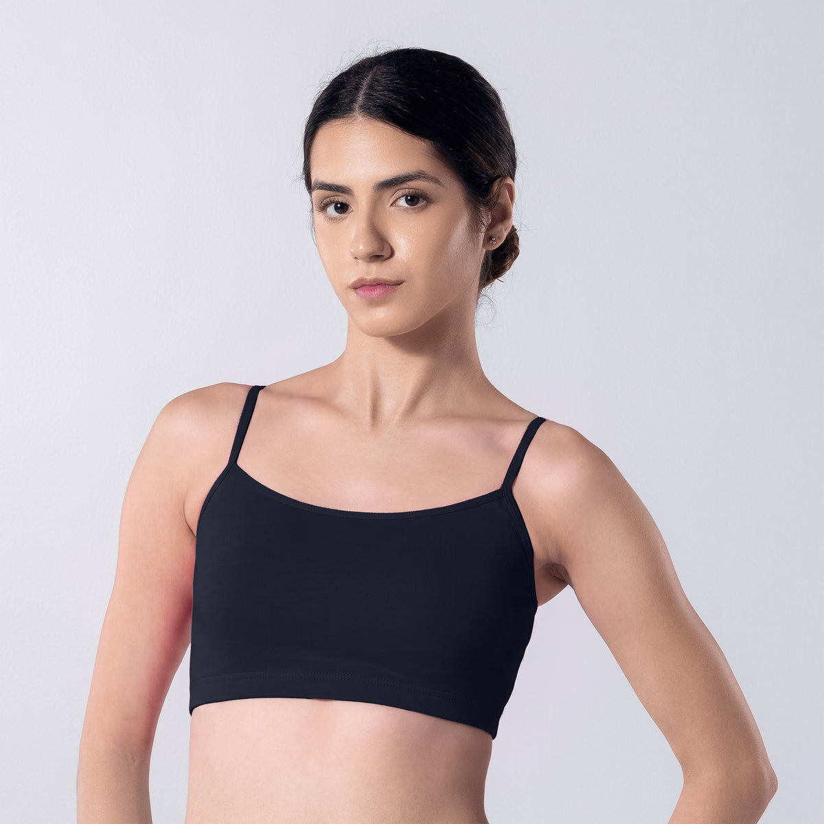 Blush Trendy Top Bra in Navy, front view worn by model.