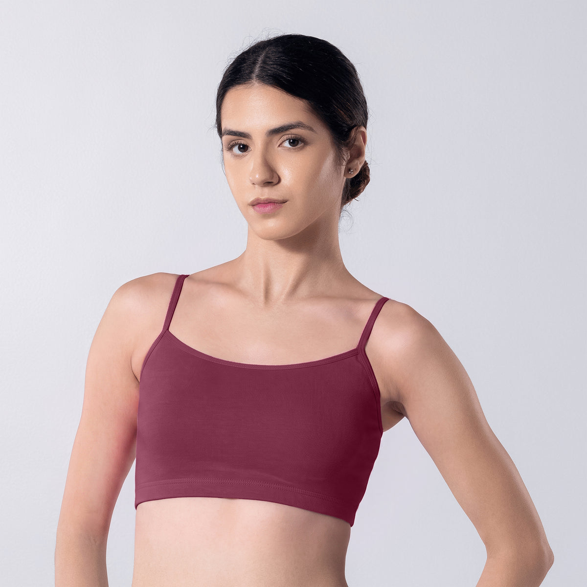 Blush Trendy Top Bra in Onion, front view worn by model.