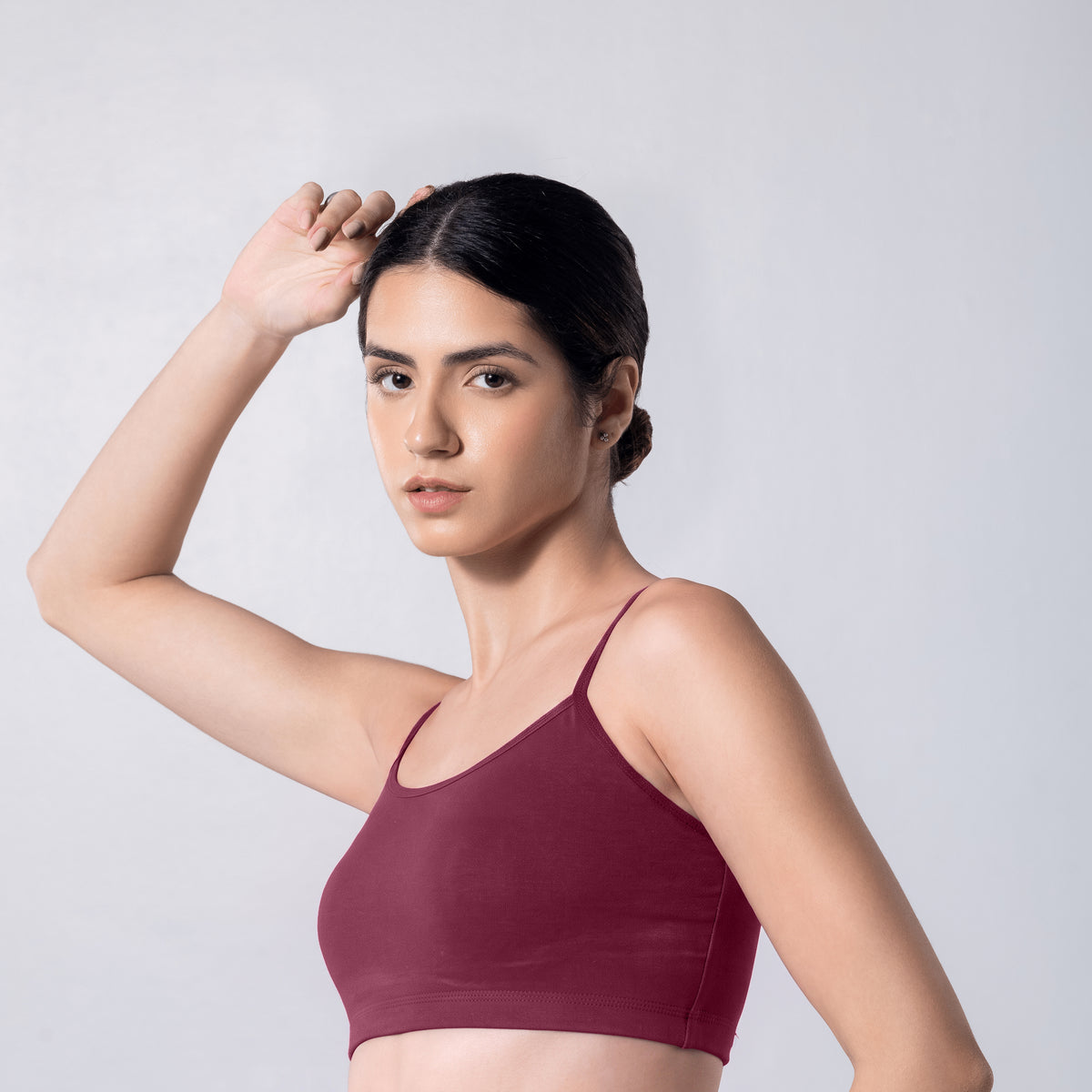 Blush Trendy Top Bra in Onion, side view worn by model.