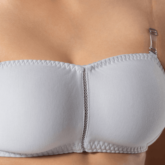 LadyO Jaz Trendy Top Bra in Grey with transparent strap, detailed shot.