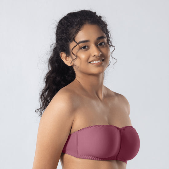 LadyO Jaz Trendy Top Bra in Onion without straps, side view.