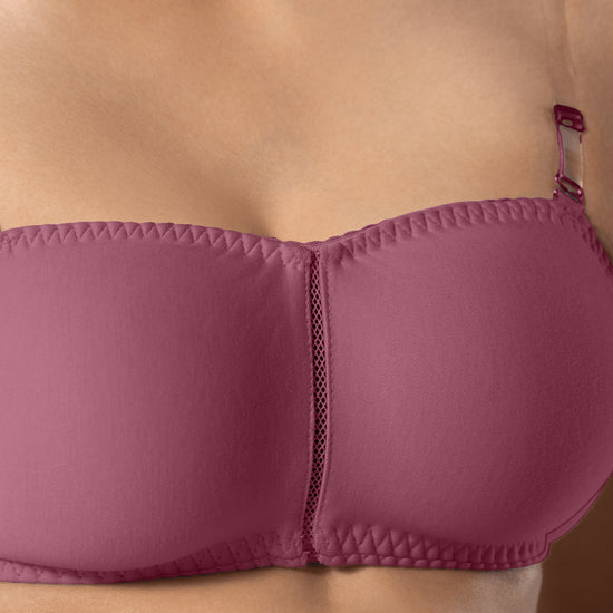 LadyO Jaz Trendy Top Bra in Onion with transparent strap, detailed shot.