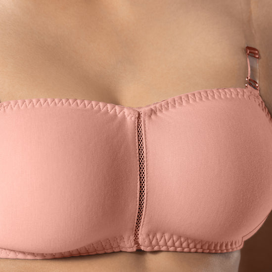 LadyO Jaz Trendy Top Bra in Peach with transparent strap, detailed shot.