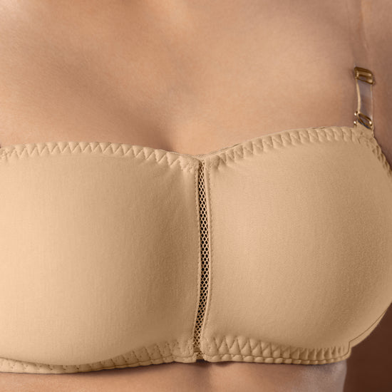LadyO Jaz Trendy Top Bra in Skin with transparent strap, detailed shot.
